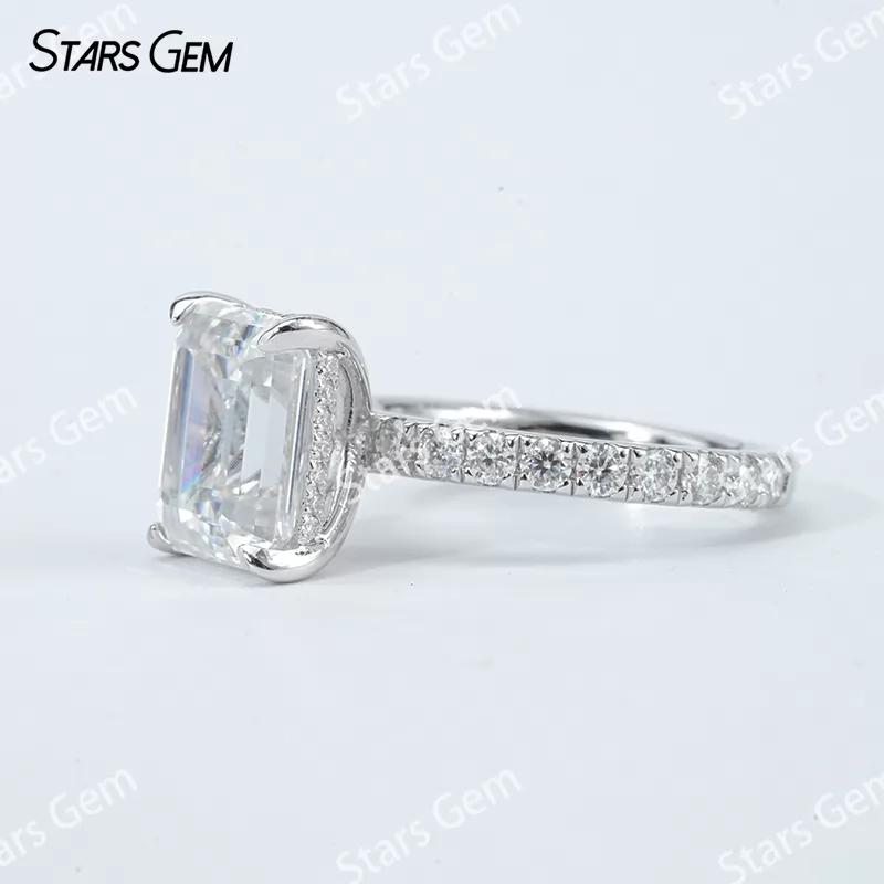 8×10mm Octagon Emerald Cut & Radiant Cut Moissanite S925 Sterling Silver Pave Engagement Ring