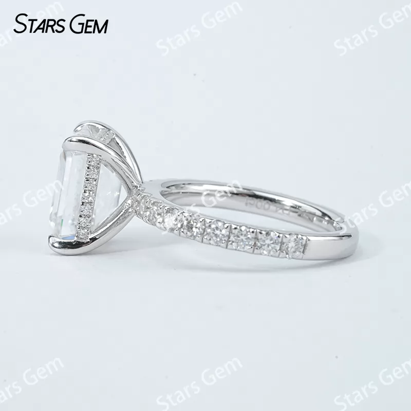 8×10mm Octagon Emerald Cut & Radiant Cut Moissanite S925 Sterling Silver Pave Engagement Ring