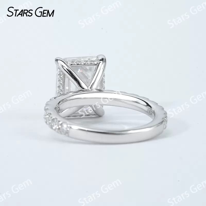 8×10mm Octagon Emerald Cut & Radiant Cut Moissanite S925 Sterling Silver Pave Engagement Ring