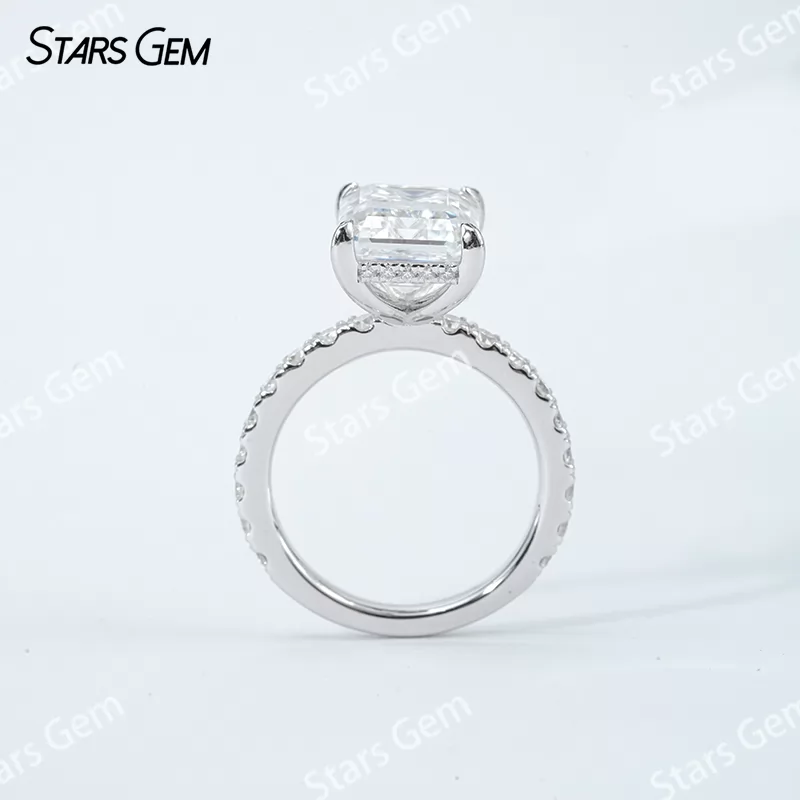 8×10mm Octagon Emerald Cut & Radiant Cut Moissanite S925 Sterling Silver Pave Engagement Ring