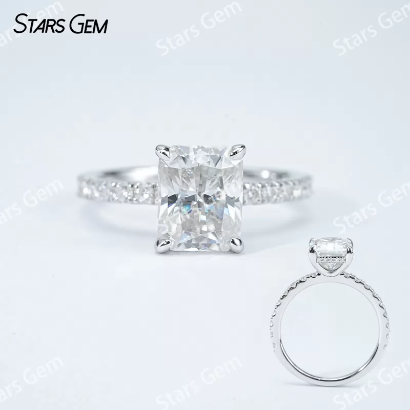 8×10mm Octagon Emerald Cut & Radiant Cut Moissanite S925 Sterling Silver Pave Engagement Ring