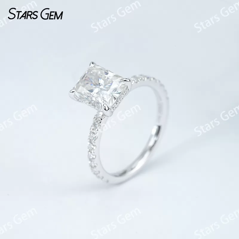 8×10mm Octagon Emerald Cut & Radiant Cut Moissanite S925 Sterling Silver Pave Engagement Ring