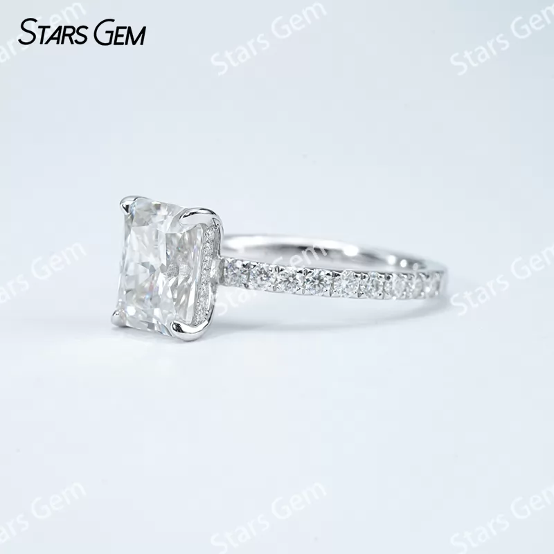 8×10mm Octagon Emerald Cut & Radiant Cut Moissanite S925 Sterling Silver Pave Engagement Ring