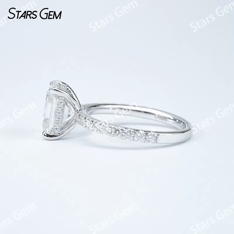 8×10mm Octagon Emerald Cut & Radiant Cut Moissanite S925 Sterling Silver Pave Engagement Ring