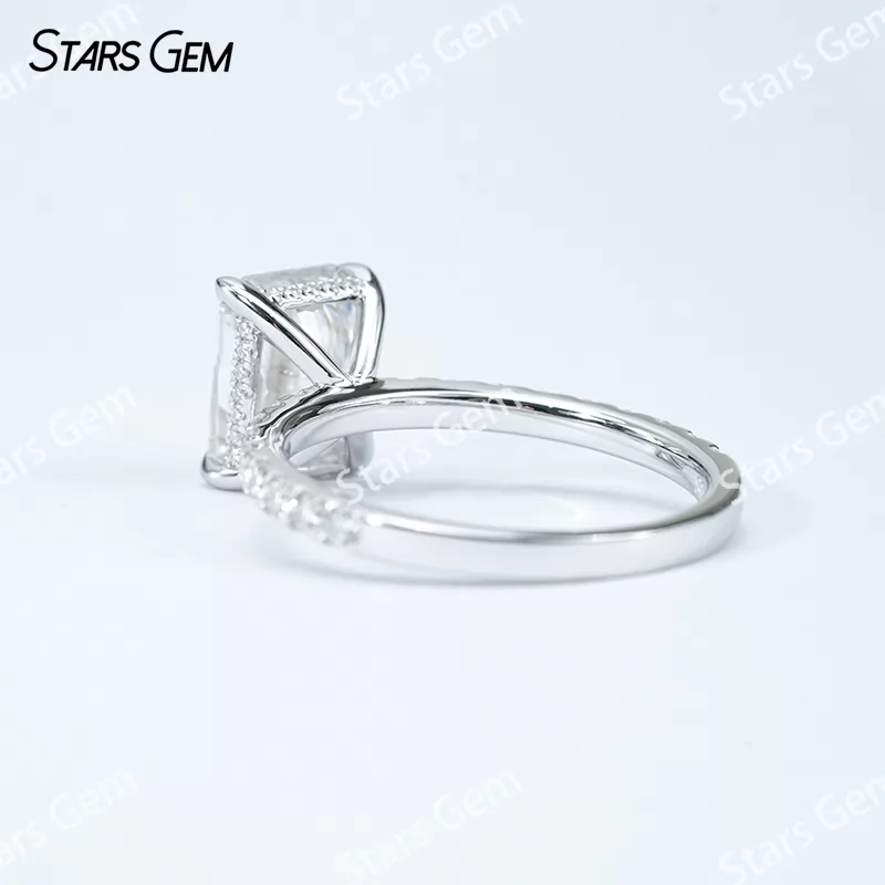 8×10mm Octagon Emerald Cut & Radiant Cut Moissanite S925 Sterling Silver Pave Engagement Ring