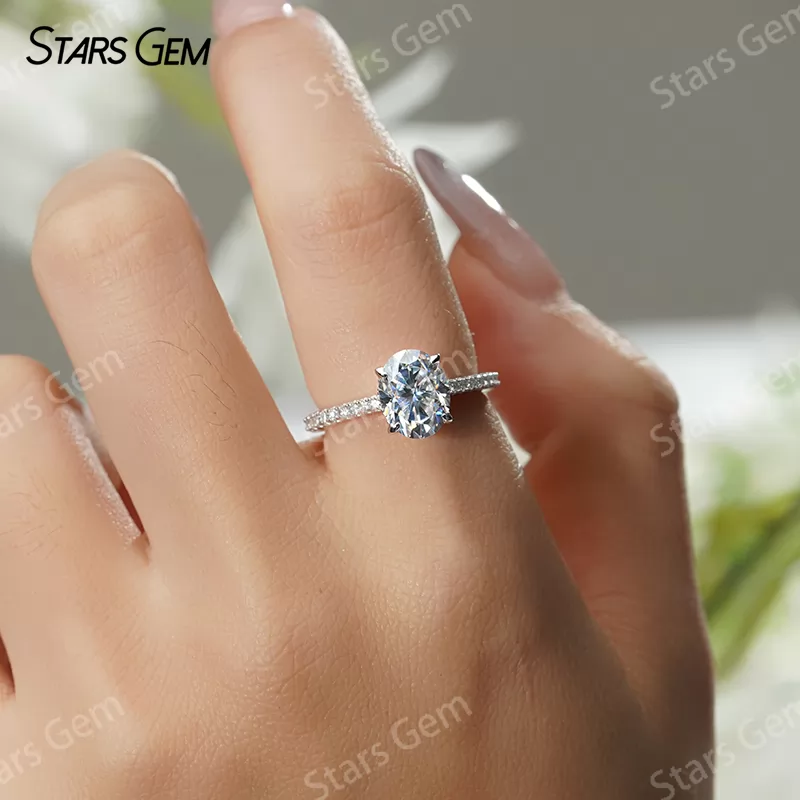 7×9mm & 8×10mm Oval Cut Moissanite S925 Sterling Silver Pave Engagement Ring