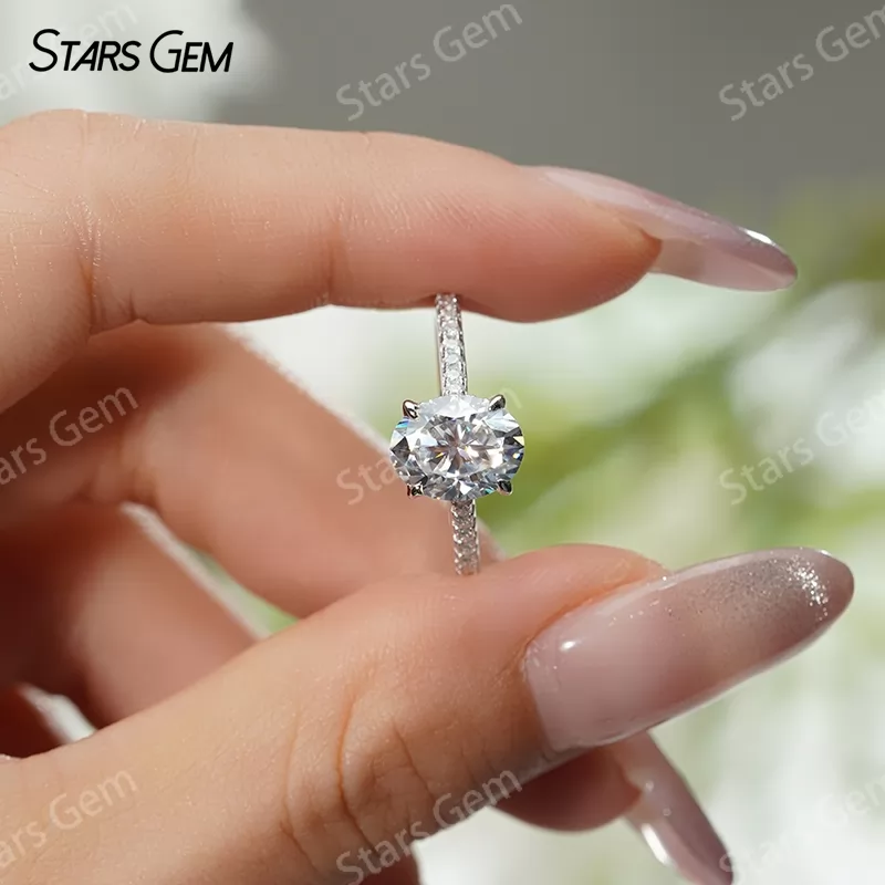 7×9mm & 8×10mm Oval Cut Moissanite S925 Sterling Silver Pave Engagement Ring