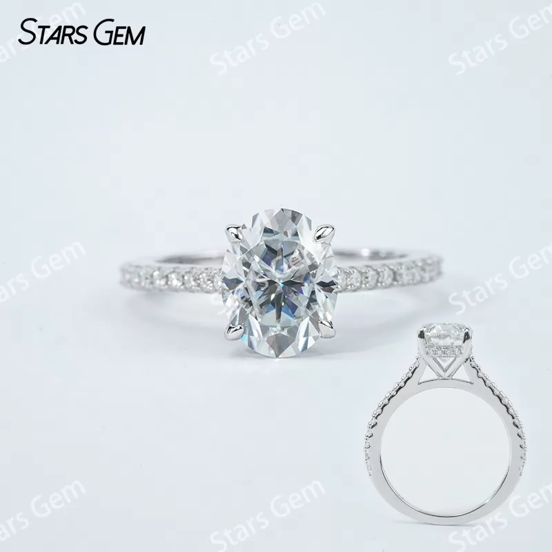 7×9mm & 8×10mm Oval Cut Moissanite S925 Sterling Silver Pave Engagement Ring