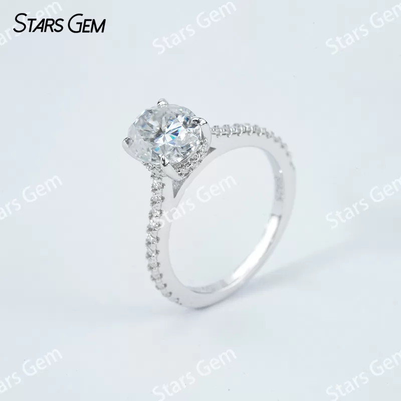 7×9mm & 8×10mm Oval Cut Moissanite S925 Sterling Silver Pave Engagement Ring