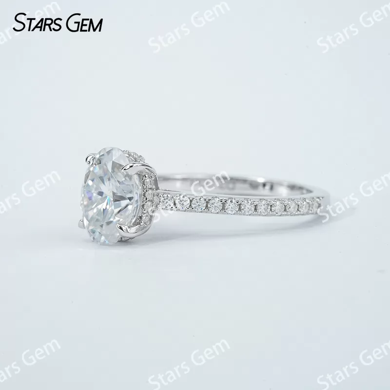 7×9mm & 8×10mm Oval Cut Moissanite S925 Sterling Silver Pave Engagement Ring