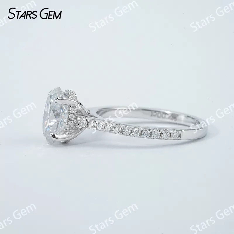 7×9mm & 8×10mm Oval Cut Moissanite S925 Sterling Silver Pave Engagement Ring