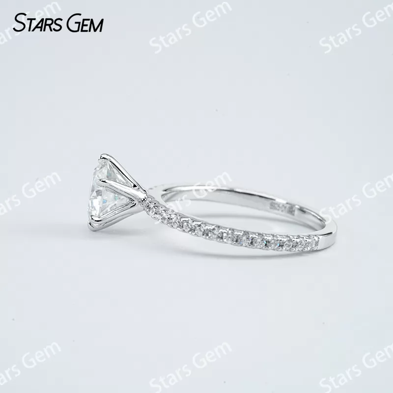 6.5mm Round Brilliant Cut Moissanite S925 Sterling Silver Pave Engagement Ring
