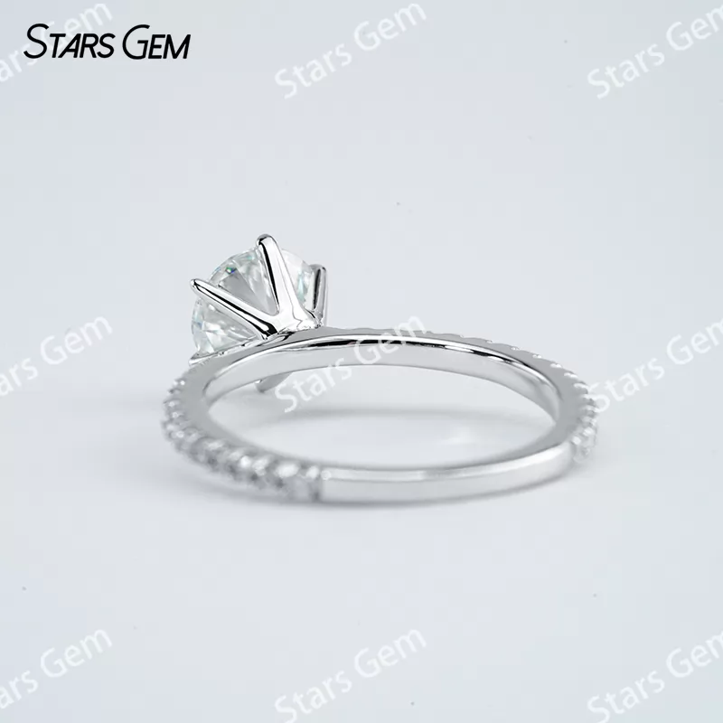 6.5mm Round Brilliant Cut Moissanite S925 Sterling Silver Pave Engagement Ring