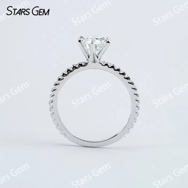 6.5mm Round Brilliant Cut Moissanite S925 Sterling Silver Pave Engagement Ring