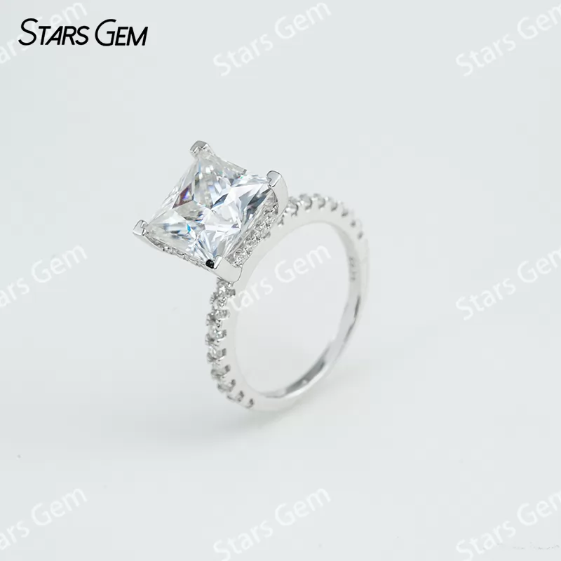 9.5×9.5mm Princess Cut Moissanite S925 Sterling Silver Pave Engagement Ring