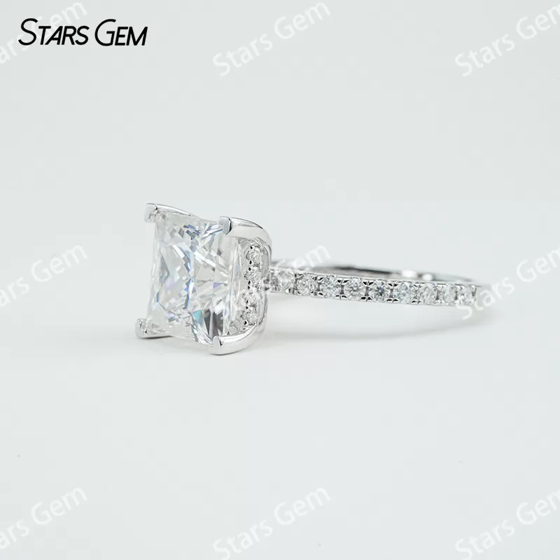 9.5×9.5mm Princess Cut Moissanite S925 Sterling Silver Pave Engagement Ring