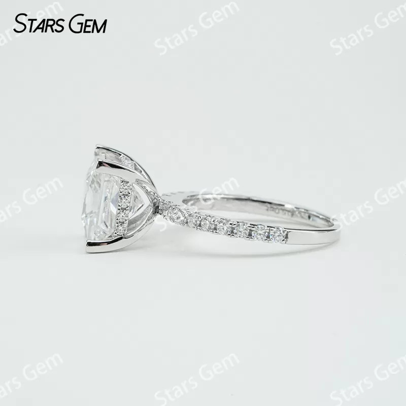 9.5×9.5mm Princess Cut Moissanite S925 Sterling Silver Pave Engagement Ring