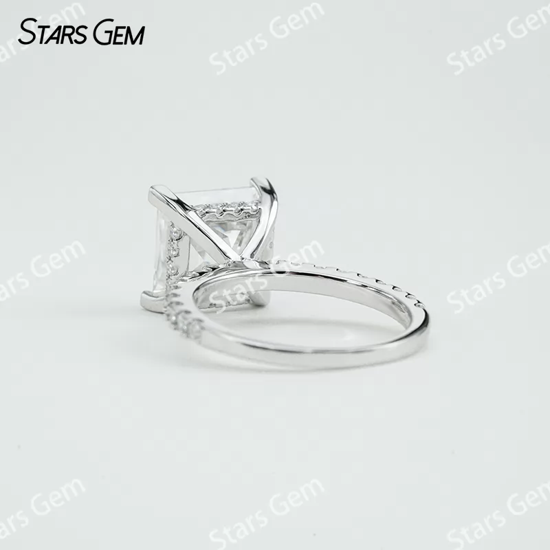 9.5×9.5mm Princess Cut Moissanite S925 Sterling Silver Pave Engagement Ring