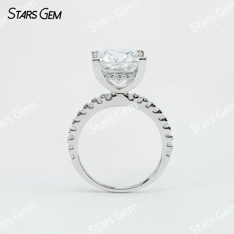9.5×9.5mm Princess Cut Moissanite S925 Sterling Silver Pave Engagement Ring