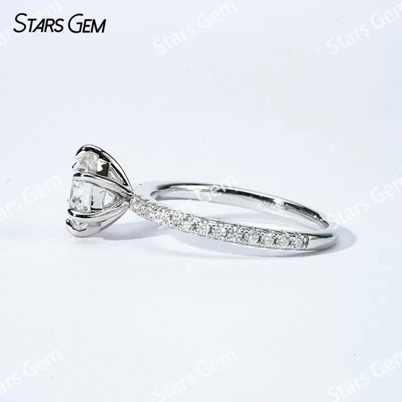 7×7mm Hexagonal Shape Moissanite S925 Sterling Silver Pave Engagement Ring
