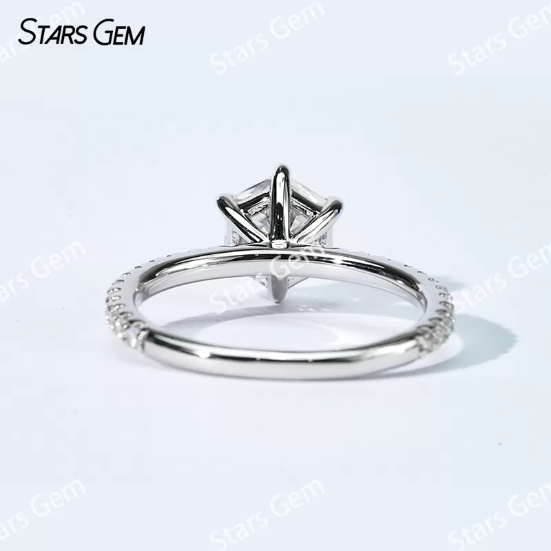7×7mm Hexagonal Shape Moissanite S925 Sterling Silver Pave Engagement Ring