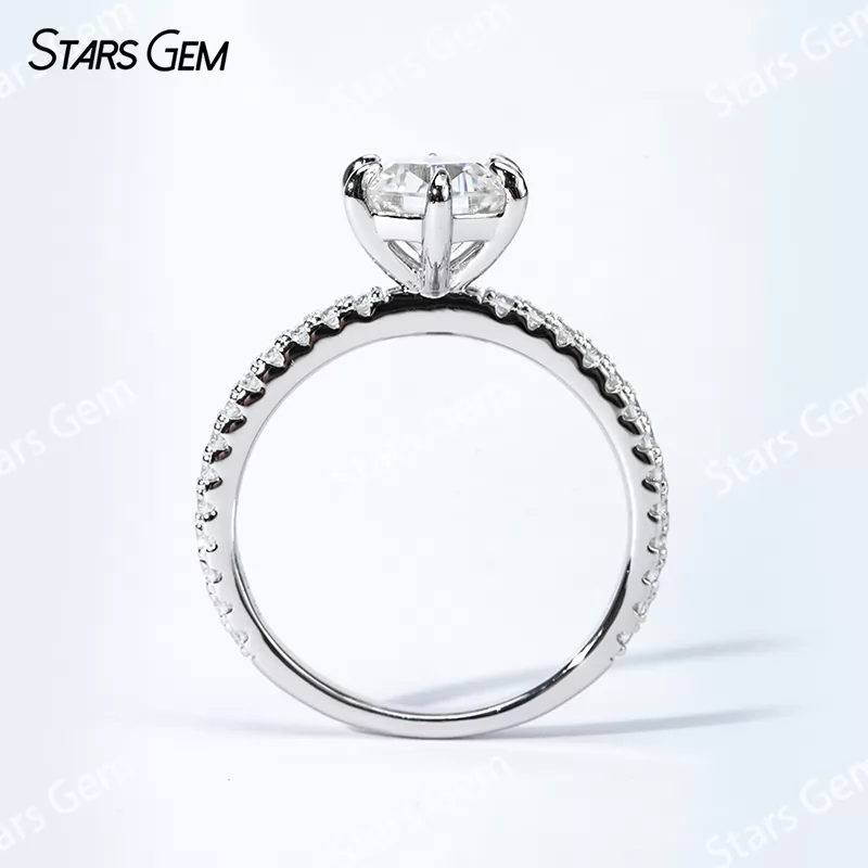 7×7mm Hexagonal Shape Moissanite S925 Sterling Silver Pave Engagement Ring