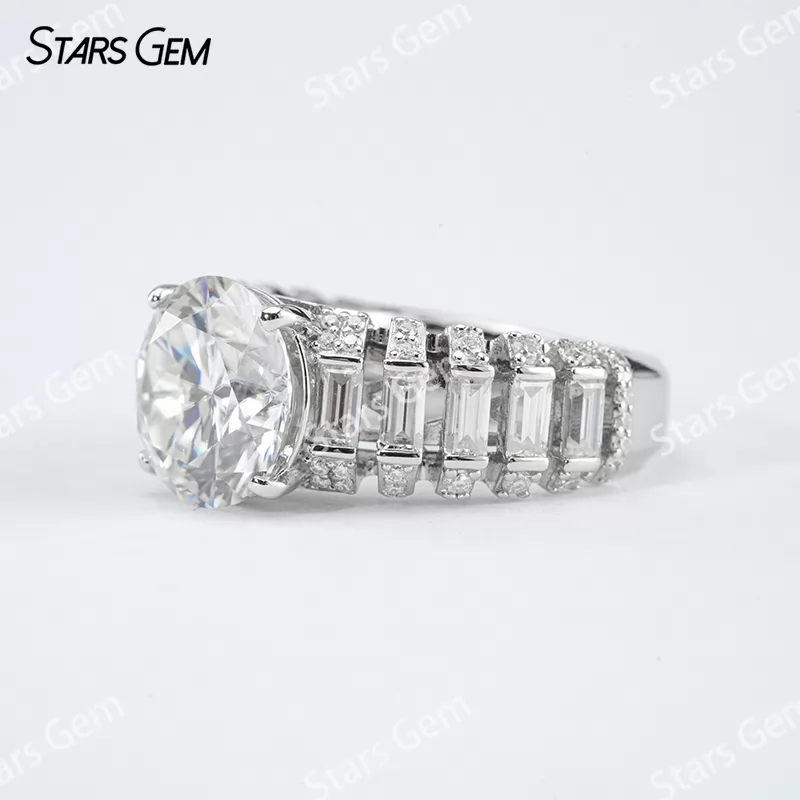 11mm Round Brilliant Cut Moissanite S925 Sterling Silver Pave Engagement Ring