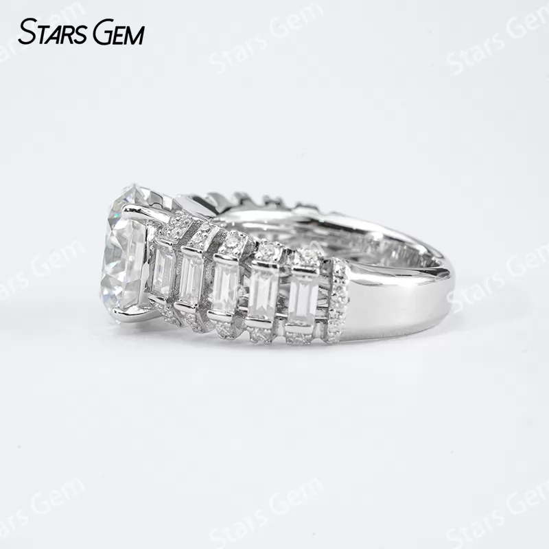 11mm Round Brilliant Cut Moissanite S925 Sterling Silver Pave Engagement Ring