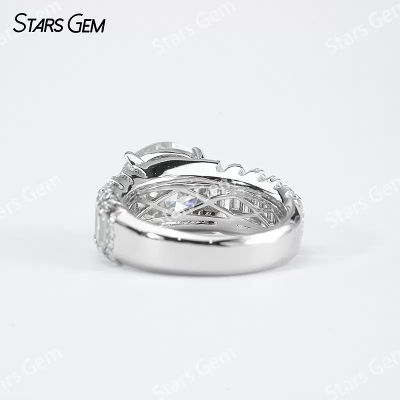 11mm Round Brilliant Cut Moissanite S925 Sterling Silver Pave Engagement Ring