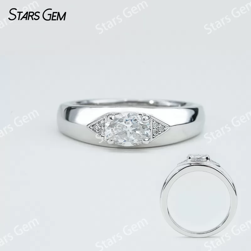 5×7mm Oval Cut Moissanite With Side Moissanite S925 Sterling Silver Engagement Ring