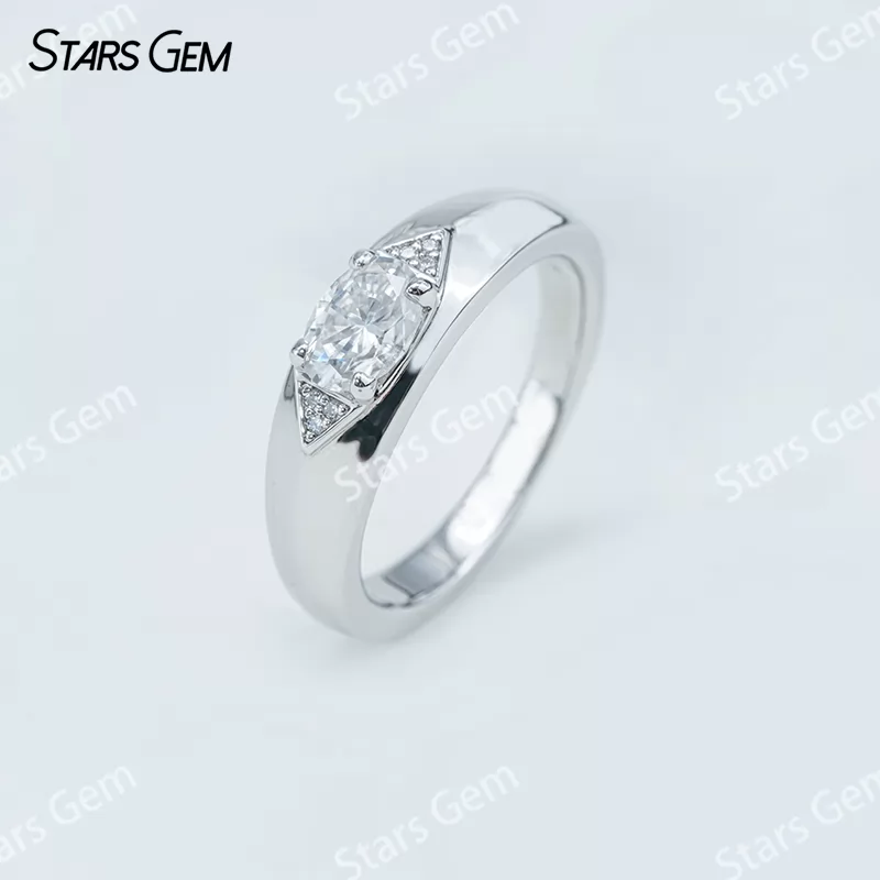 5×7mm Oval Cut Moissanite With Side Moissanite S925 Sterling Silver Engagement Ring