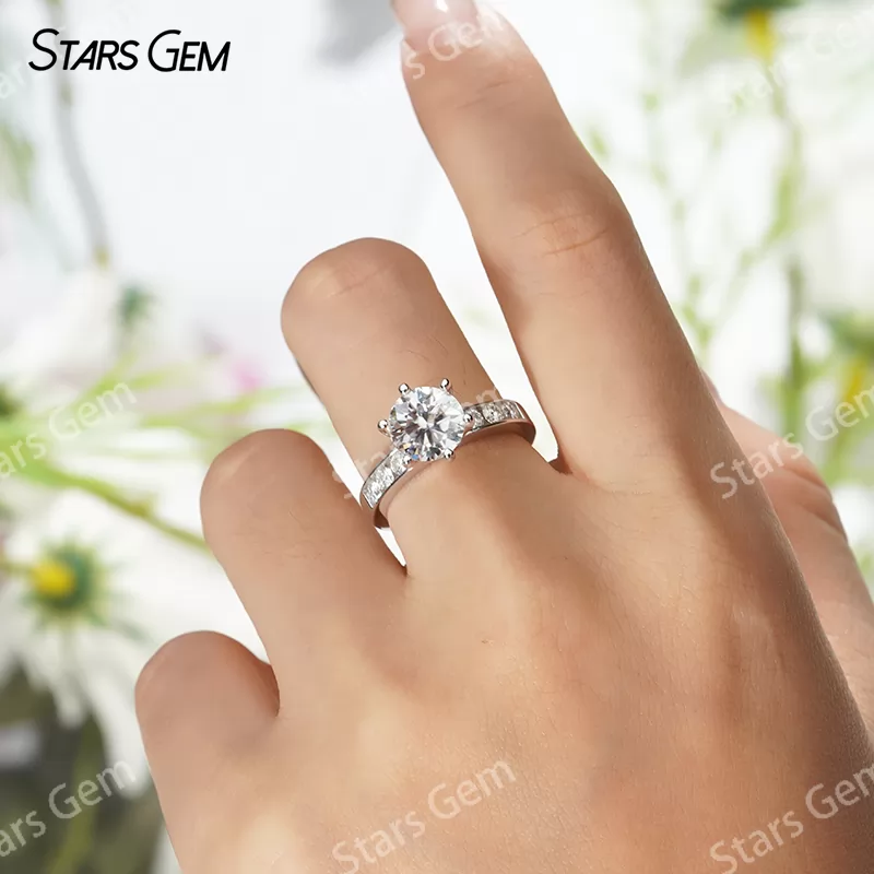 8mm Round Brilliant Cut Moissanite S925 Sterling Silver Channel Set Engagement Ring