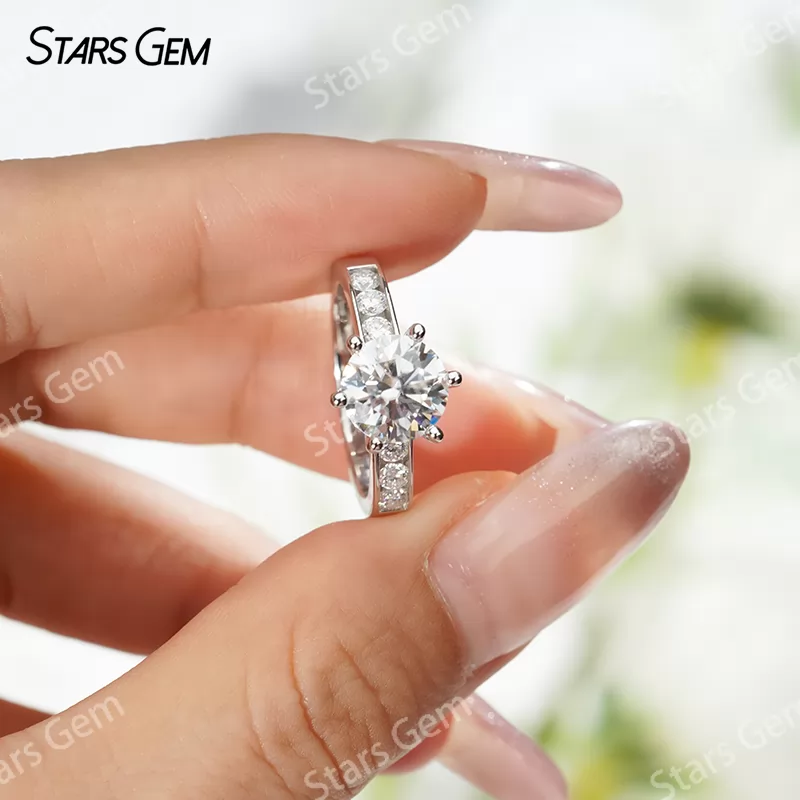 8mm Round Brilliant Cut Moissanite S925 Sterling Silver Channel Set Engagement Ring