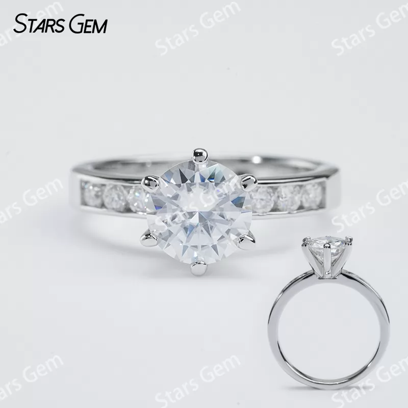 8mm Round Brilliant Cut Moissanite S925 Sterling Silver Channel Set Engagement Ring