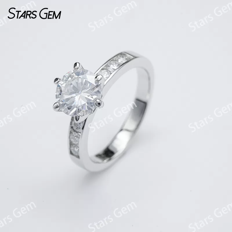 8mm Round Brilliant Cut Moissanite S925 Sterling Silver Channel Set Engagement Ring