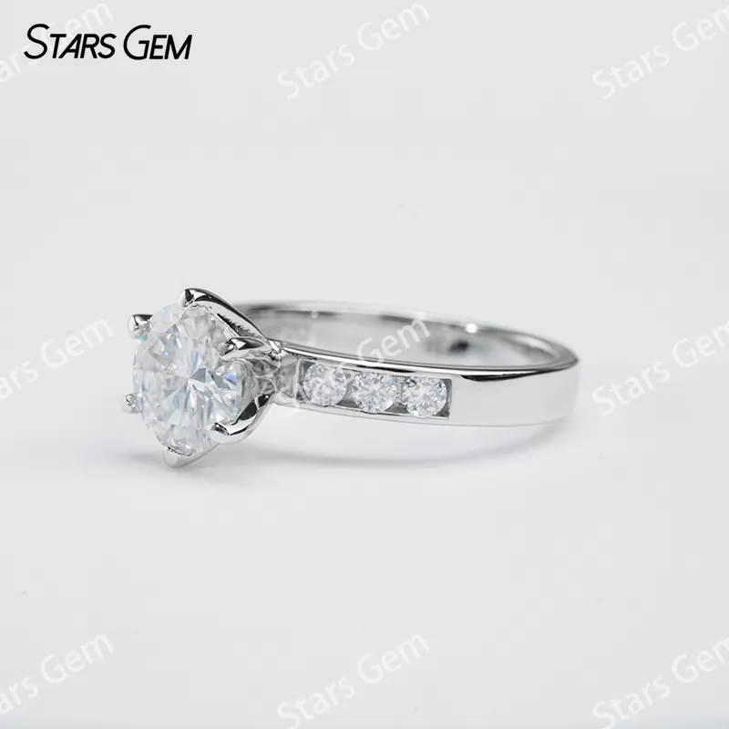 8mm Round Brilliant Cut Moissanite S925 Sterling Silver Channel Set Engagement Ring