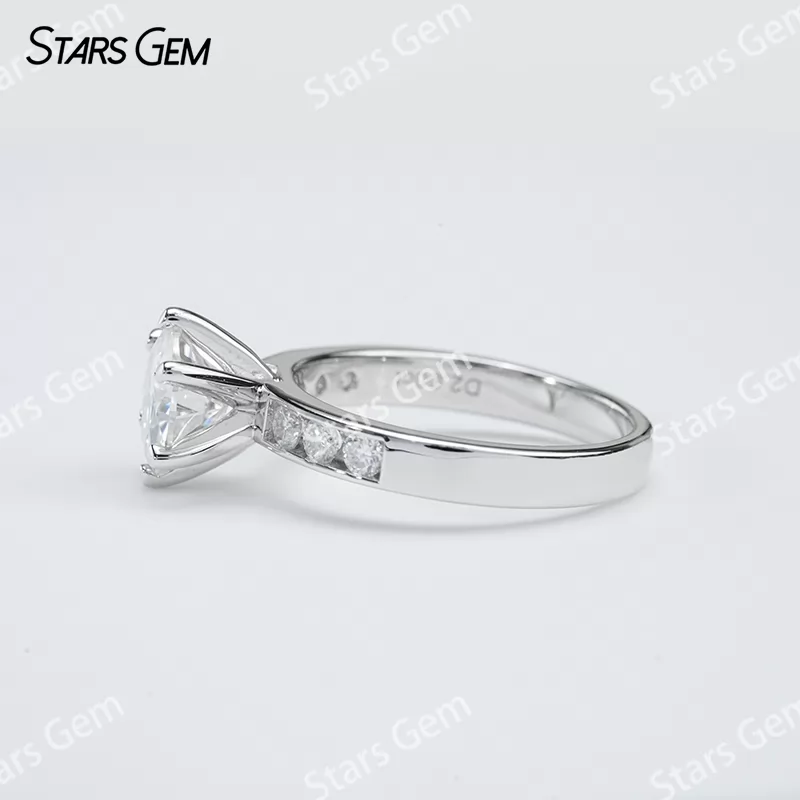 8mm Round Brilliant Cut Moissanite S925 Sterling Silver Channel Set Engagement Ring