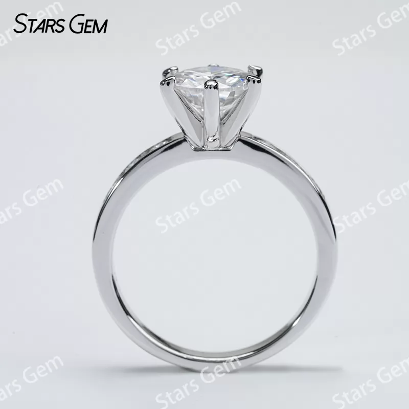 8mm Round Brilliant Cut Moissanite S925 Sterling Silver Channel Set Engagement Ring