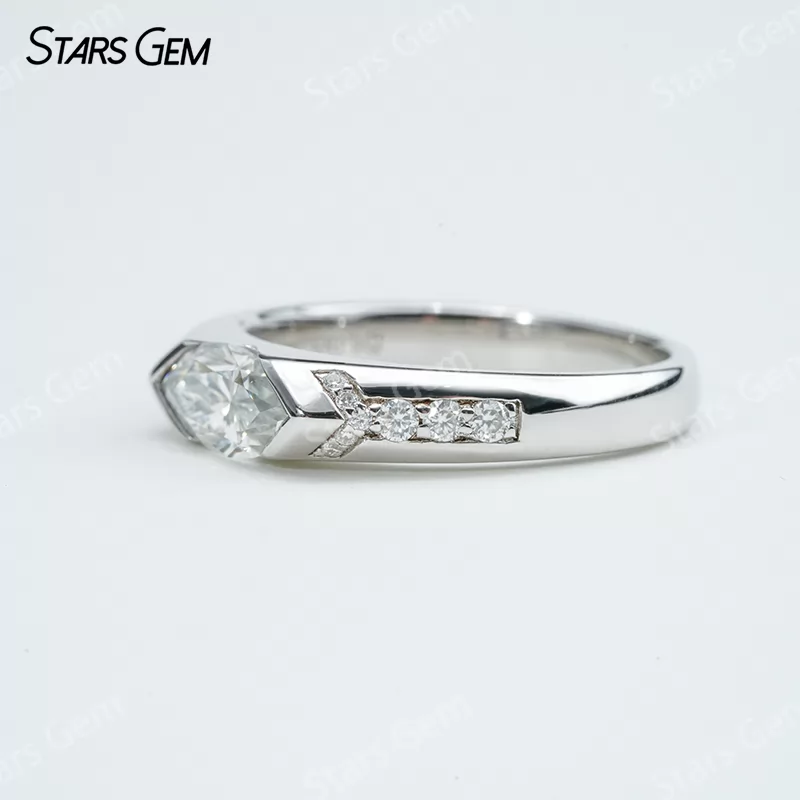 5×10mm Marquise Cut Moissanite S925 Sterling Silver Pave Engagement Ring