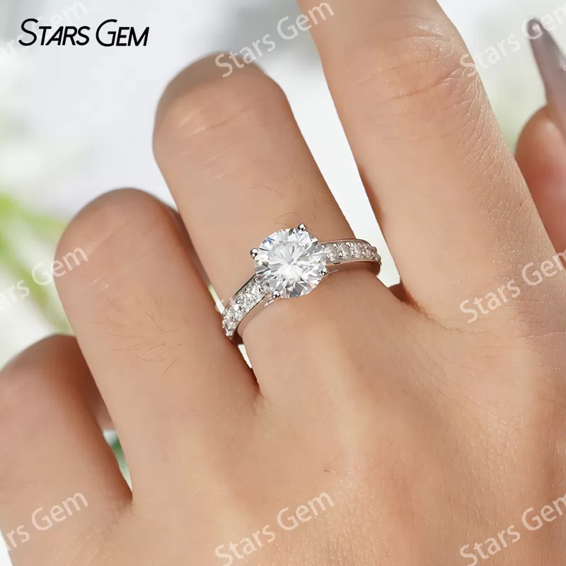8mm Round Brilliant Cut Moissanite S925 Sterling Silver Channel Set Engagement Ring