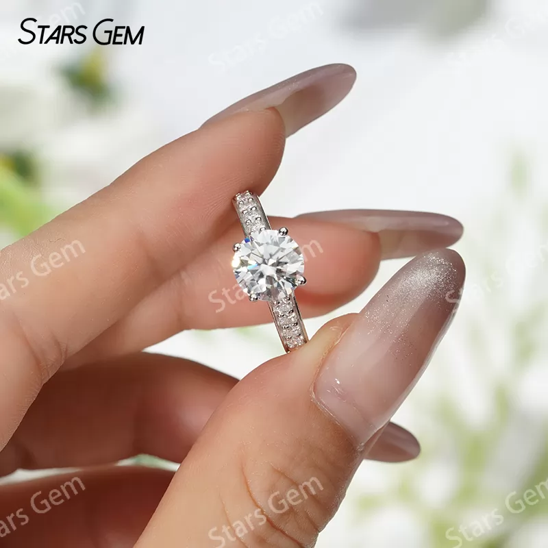 8mm Round Brilliant Cut Moissanite S925 Sterling Silver Channel Set Engagement Ring