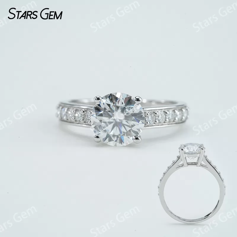 8mm Round Brilliant Cut Moissanite S925 Sterling Silver Channel Set Engagement Ring