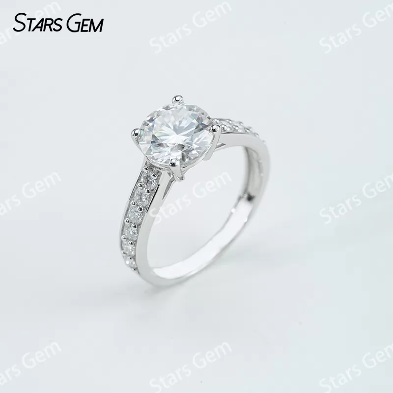 8mm Round Brilliant Cut Moissanite S925 Sterling Silver Channel Set Engagement Ring