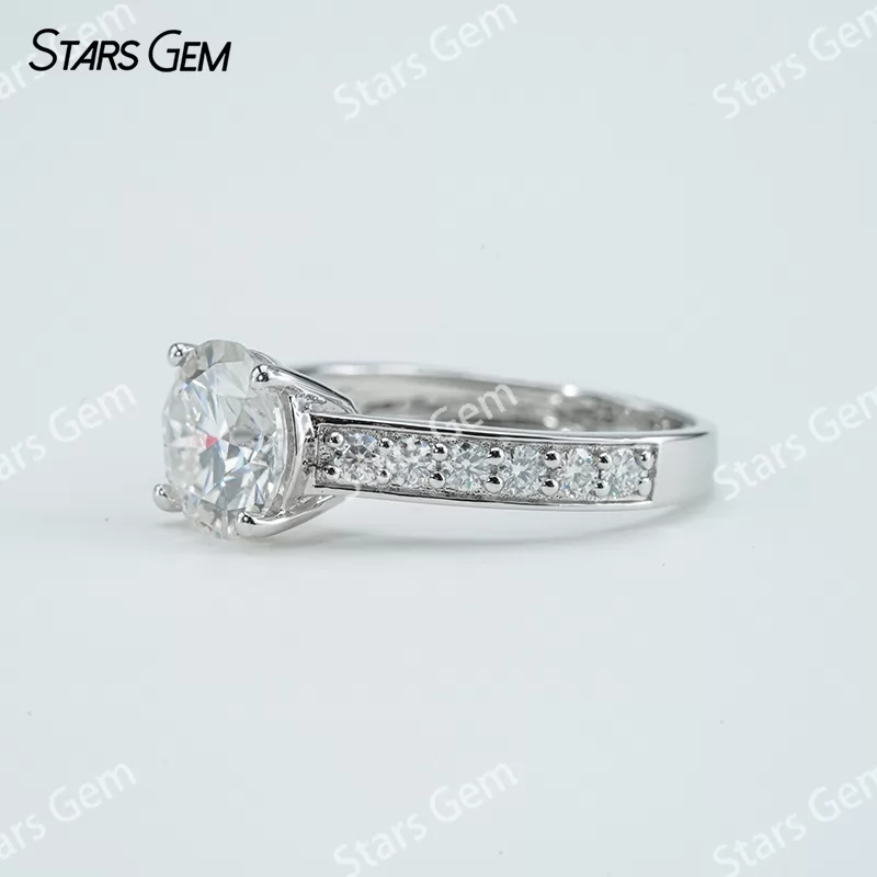 8mm Round Brilliant Cut Moissanite S925 Sterling Silver Channel Set Engagement Ring