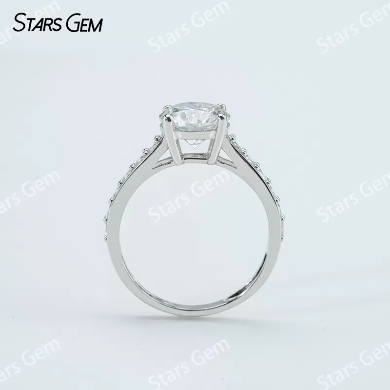 8mm Round Brilliant Cut Moissanite S925 Sterling Silver Channel Set Engagement Ring