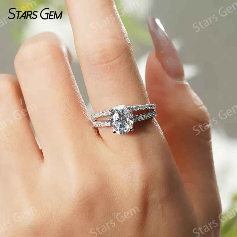 7×9mm Oval Cut Moissanite S925 Sterling Silver Pave Engagement Ring