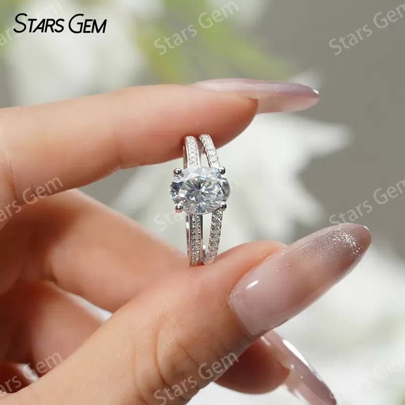 7×9mm Oval Cut Moissanite S925 Sterling Silver Pave Engagement Ring