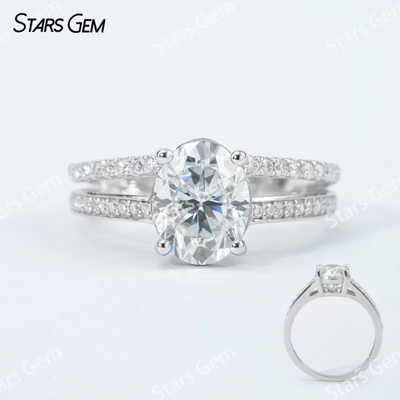7×9mm Oval Cut Moissanite S925 Sterling Silver Pave Engagement Ring