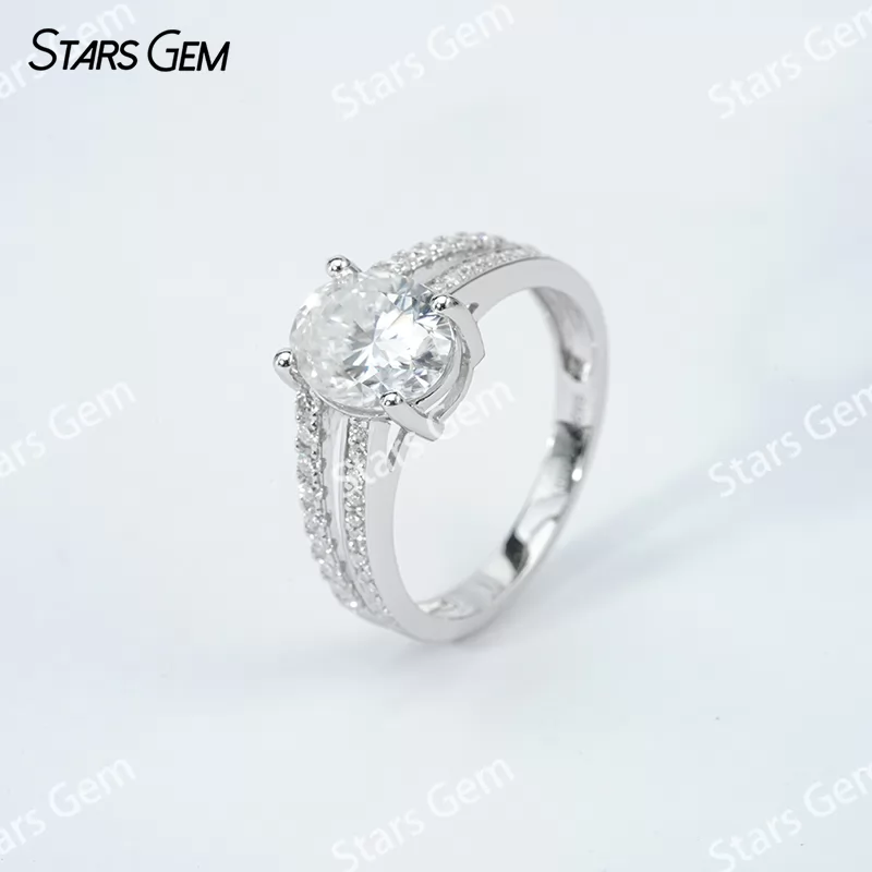 7×9mm Oval Cut Moissanite S925 Sterling Silver Pave Engagement Ring