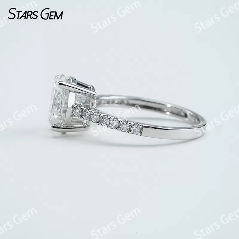 7.5×9.5mm Oval Cut Moissanite S925 Sterling Silver Pave Engagement Ring